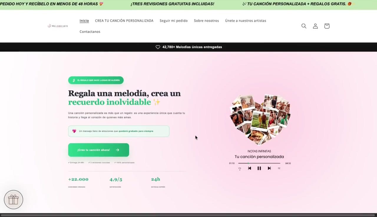 Portada de Melodearte con la propuesta de regalo de una canción personalizada